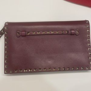 Authentic Valentino studs leather clutch in burgundy